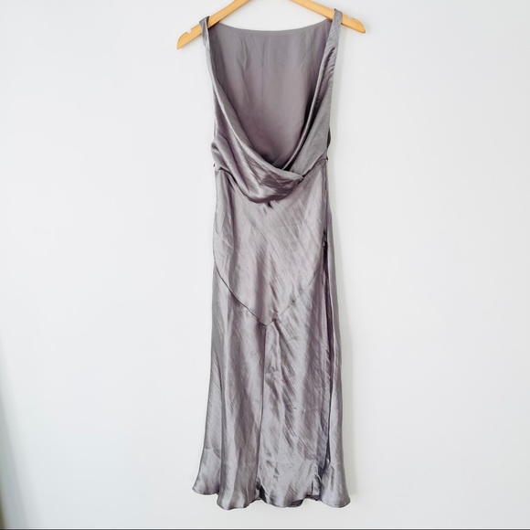 Asos Dark Gray Satin Cowl Back Midi Dress - Picture 7 of 8